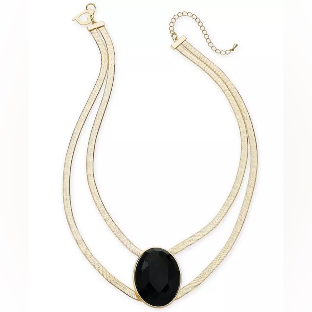 Thalia Sodi Gold-Tone Large Black Stone Double Strand Statement Necklace